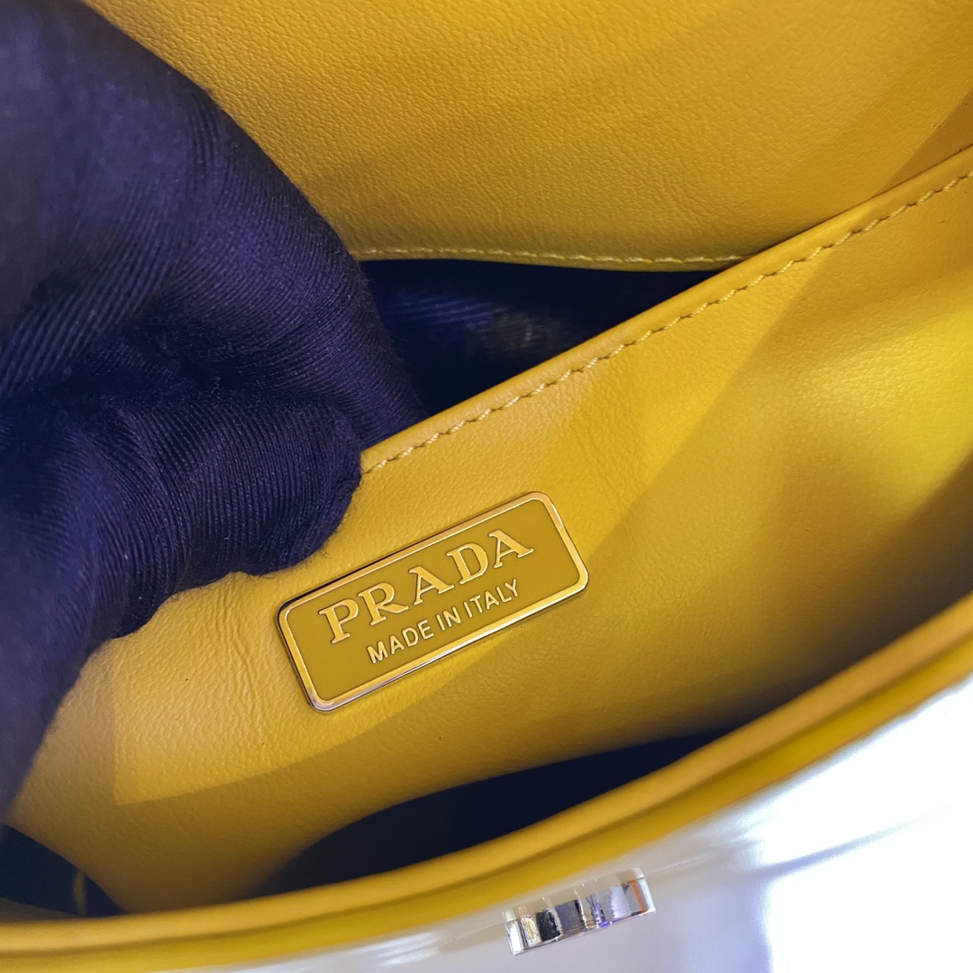 Prada Cleo Brushed Leather Shoulder Bag With Flap Yellow 1BD303